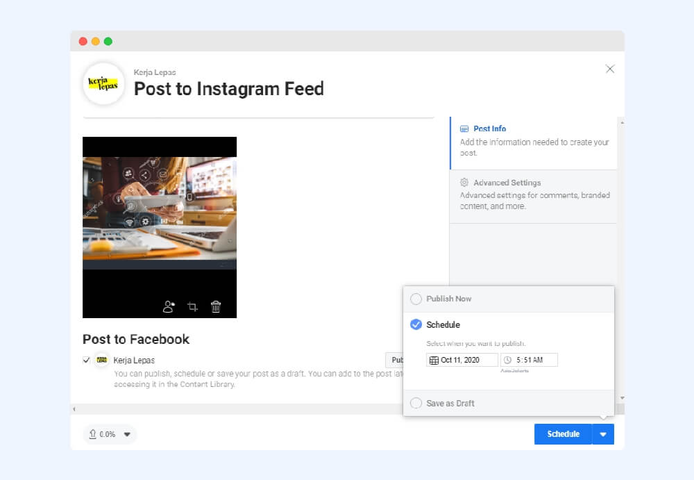 cara menjadwalkan postingan instagram di pc