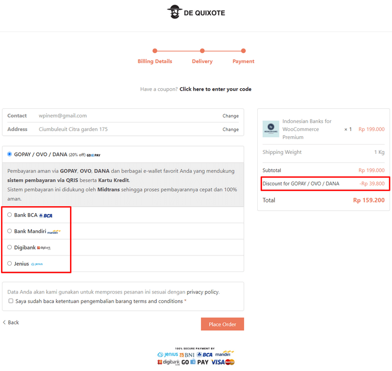 Indonesian Banks for WooCommerce Premium - checkout page