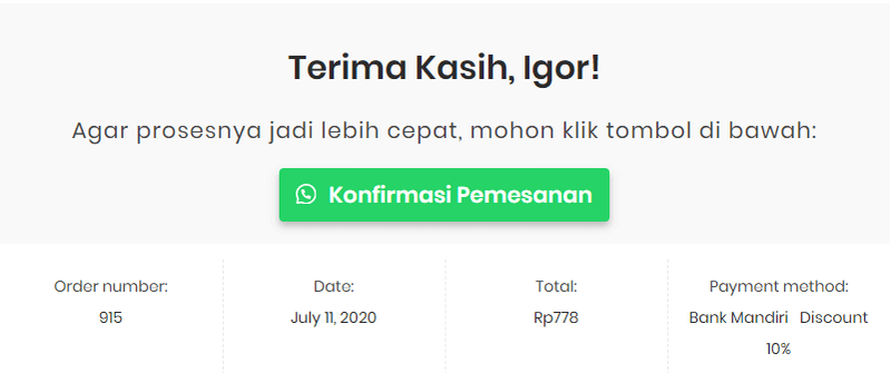 Tombol WhatsApp di Halaman Checkout - OneClick Chat to Order