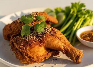 Resep Ayam Goreng Tulang Lunak yang Dijamin Empuk dan Lezat Fotografi makanan close-up dari resep ayam goreng tulang lunak dengan pencahayaan natural