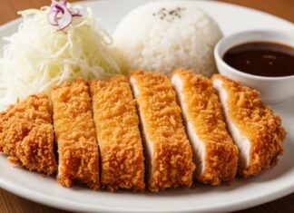 Resep Chicken Katsu Renyah yang Bikin Nagih: Resep Simpel untuk Pemula! Katsu renyah disajikan dengan nasi, sayuran segar, dan saus pedas, menciptakan pengalaman kuliner Jepang yang lezat.