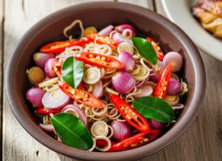 Resep Sambal Matah Khas Bali yang Segar dan Gampang Banget Resep Sambal Matah segar dengan rempah-rempah khas, seperti cabai merah, serai, dan daun jeruk, menambah aroma masakan Indonesia.