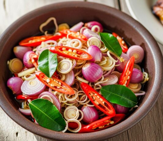 Resep Sambal Matah Khas Bali yang Segar dan Gampang Banget Resep Sambal Matah segar dengan rempah-rempah khas, seperti cabai merah, serai, dan daun jeruk, menambah aroma masakan Indonesia.