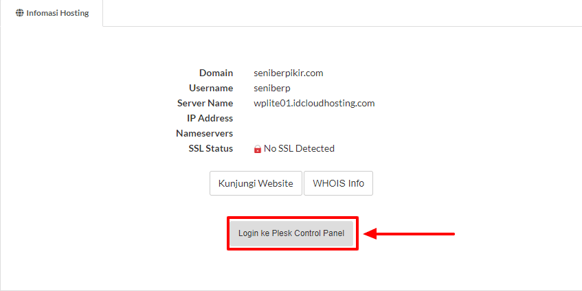 Area Pelanggan - Login Plesk Control Panel