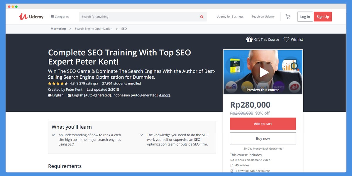 Complete SEO Training With Top SEO Expert Peter Kent! - kursus online terbaik untuk belajar SEO