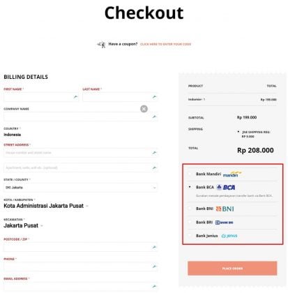 Indonesian Banks Plugin WooCommerce untuk Toko Online Indonesia - checkout