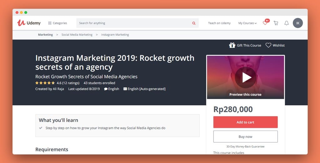 Instagram 2019 Rocket growth secrets of an agency Udemy