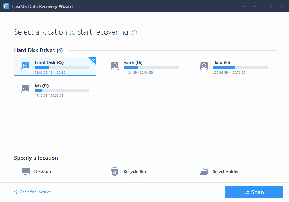 Pilih Penyimpanan EaseUS Data Recovery Wizard - Mengembalikan Data yang Hilang