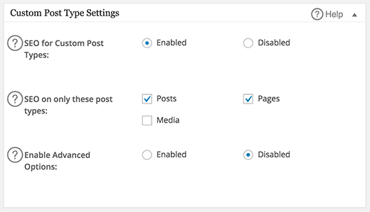 Setting All in One SEO Pack - Custom Post Types Settings