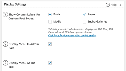 Setting All in One SEO Pack - Display Settings