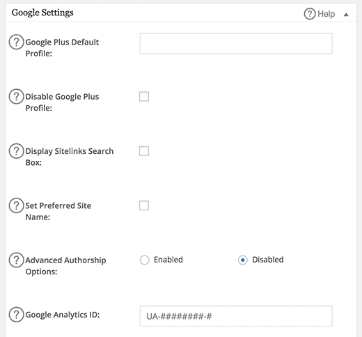 Setting All in One SEO Pack - Google Settings