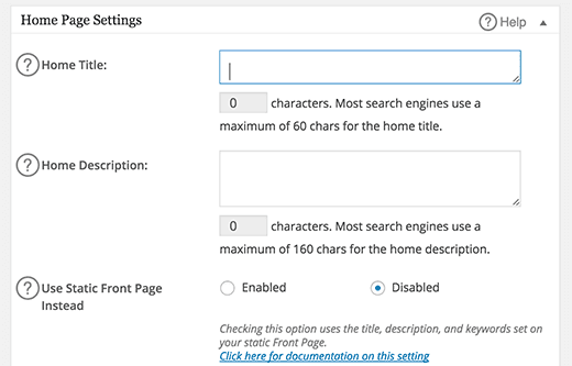 Setting All in One SEO Pack - Homepage Settings