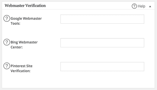 Setting All in One SEO Pack - Webmaster Verification