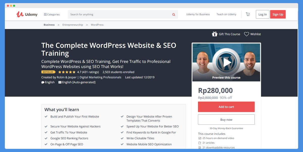 The Complete WordPress Website & SEO Training - kursus online terbaik untuk belajar SEO