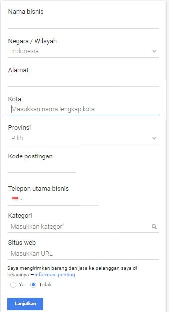 cara mendaftarkan bisnis di google my business - isi formulir pendaftaran