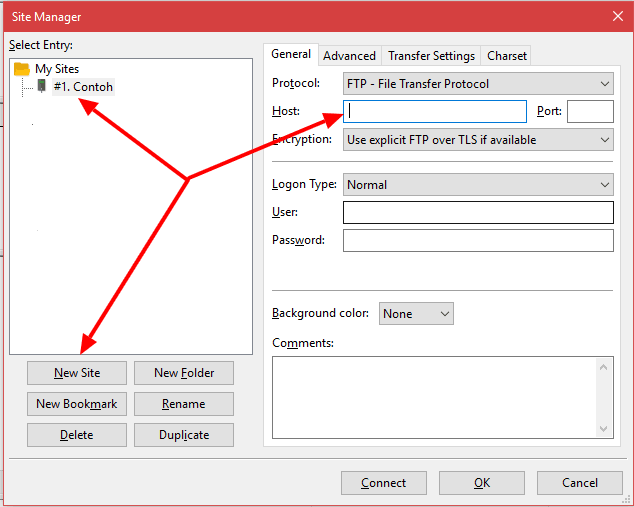 filezilla ftp site manager