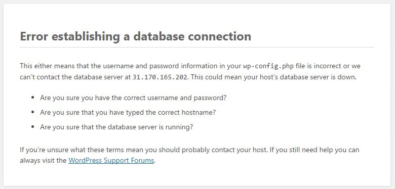 memperbaiki Error establishing a database connection