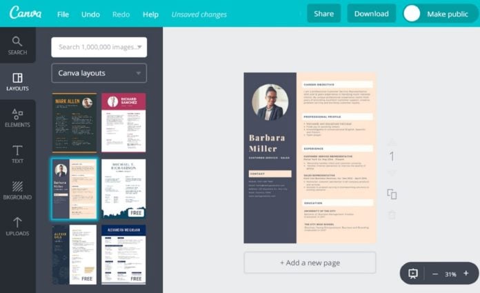 situs untuk membuat cv resume - canva