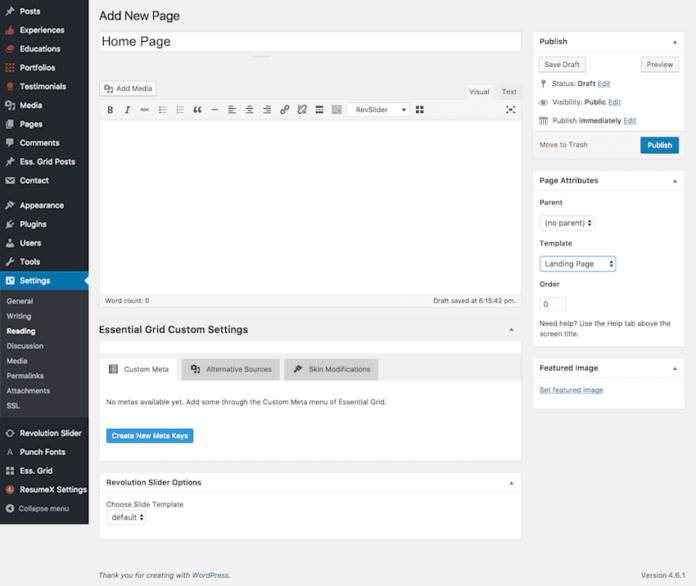 wordpress home page